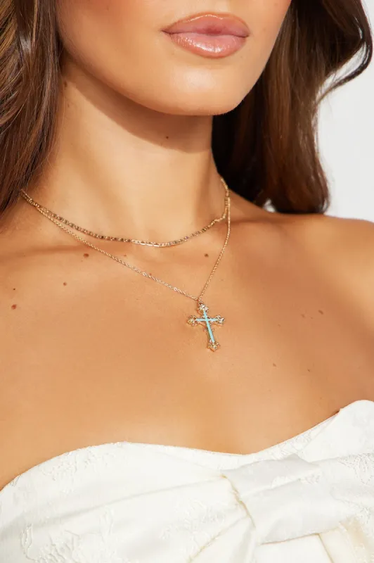 Living For Me Necklace - Gold/Blue sold by Fashion Nova