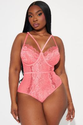 Let's Have Some Fun Lace Teddy - Coral sold by Fashion Nova