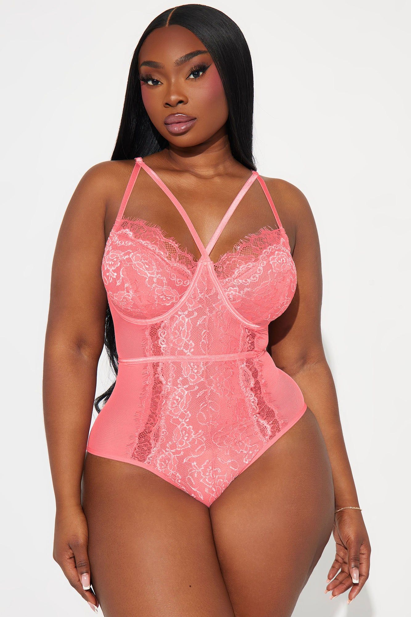 Let's Have Some Fun Lace Teddy - Coral sold by Fashion Nova