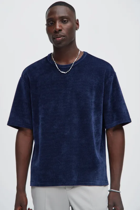 Greenville Waffle Knit Relaxed Short Sleeve Tee - Navy sold by Fashion Nova
