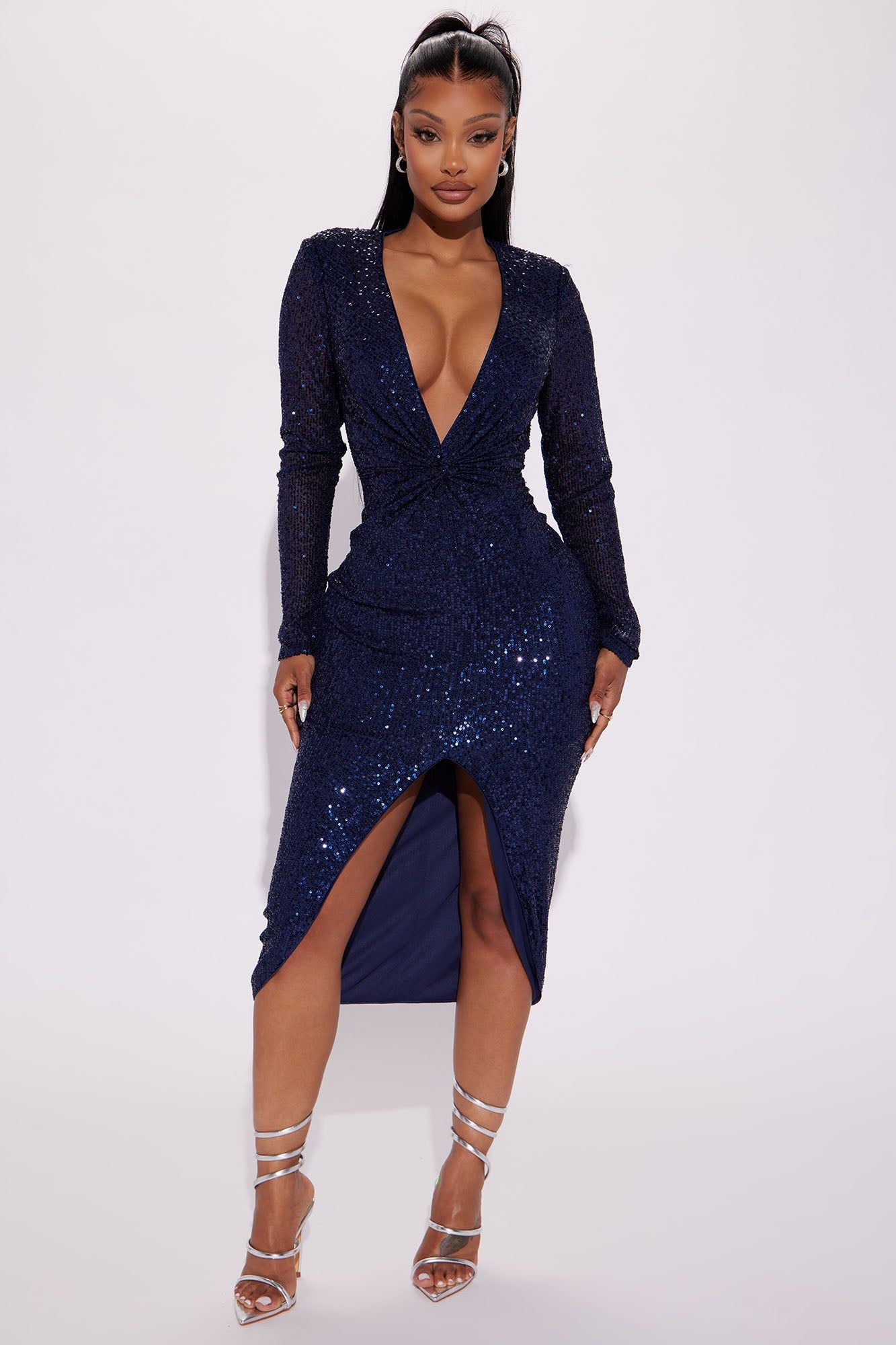 Katelyn Sequin Midi Dress - Navy sold by Fashion Nova