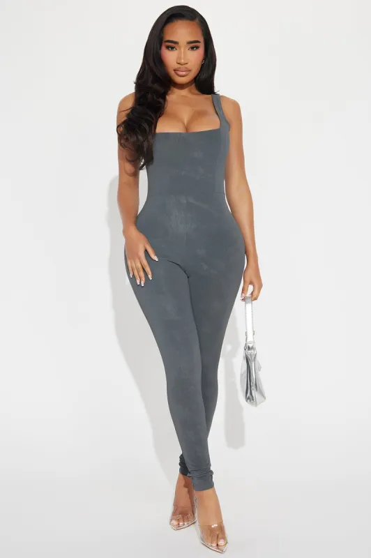 A Power Move Jumpsuit - Grey sold by Fashion Nova