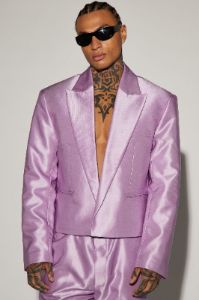Money Routine Cropped Suit Jacket - Lavender sold by Fashion Nova