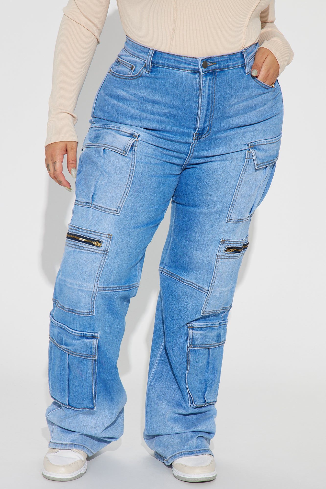 Back Talking Stretch Straight Cargo Jeans - Medium Wash sold by Fashion Nova product image thumbnail 5