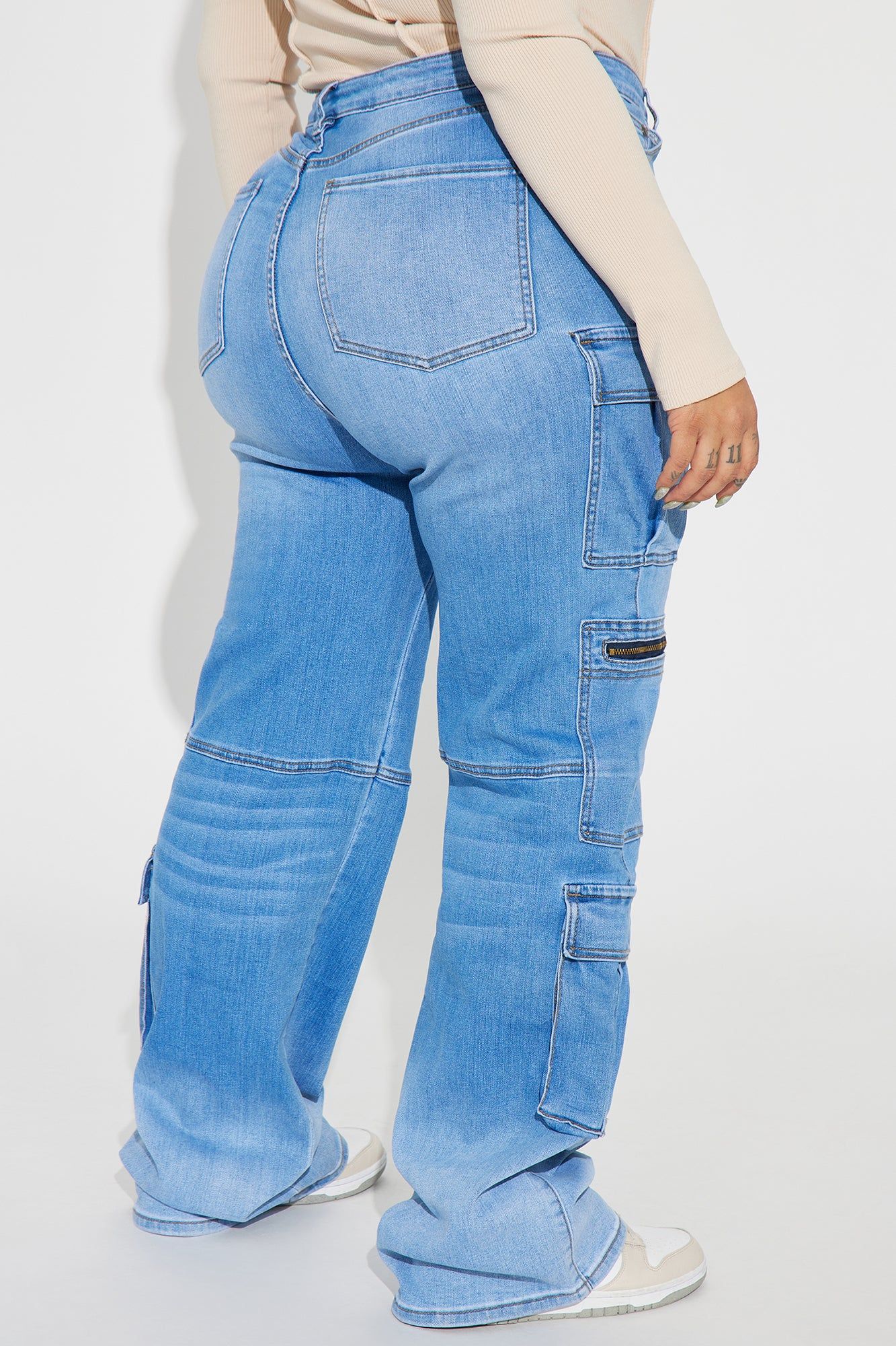 Back Talking Stretch Straight Cargo Jeans - Medium Wash sold by Fashion Nova product image thumbnail 6