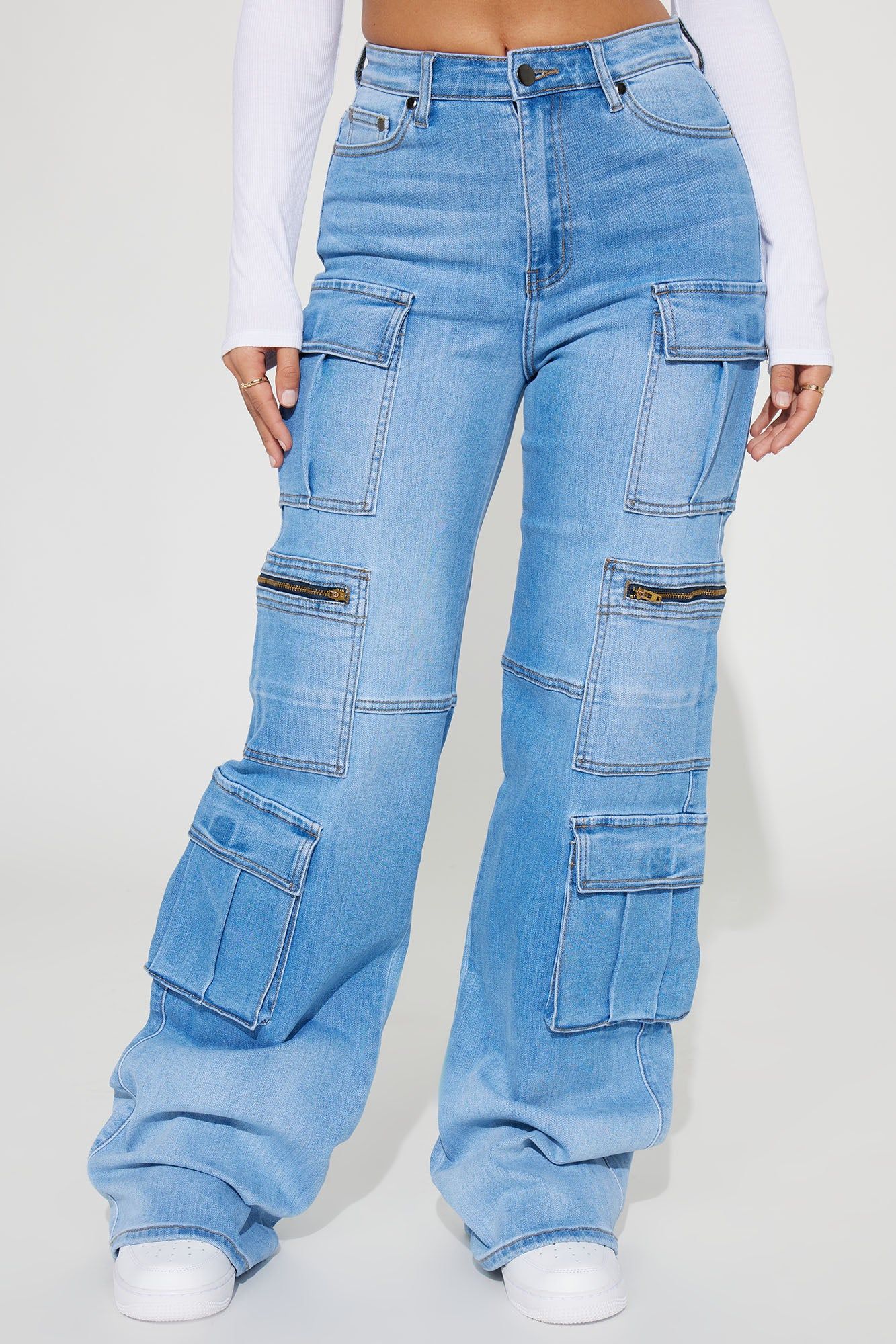 Back Talking Stretch Straight Cargo Jeans - Medium Wash sold by Fashion Nova product image thumbnail 2