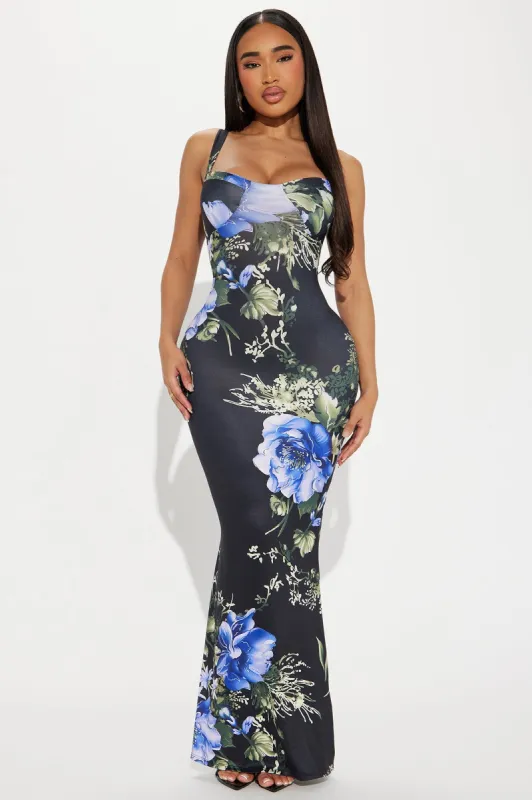 Valeria Floral Maxi Dress - Black/Purple sold by Fashion Nova