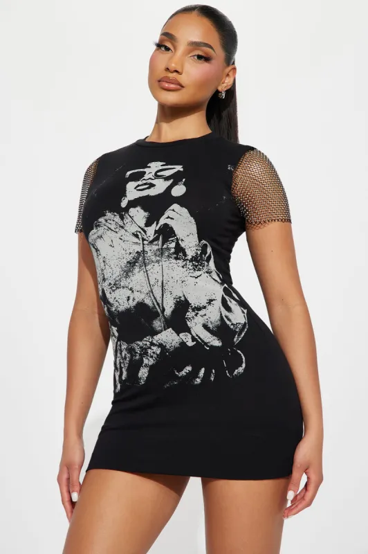 World Tour Rhinestone Mini Dress - Black sold by Fashion Nova