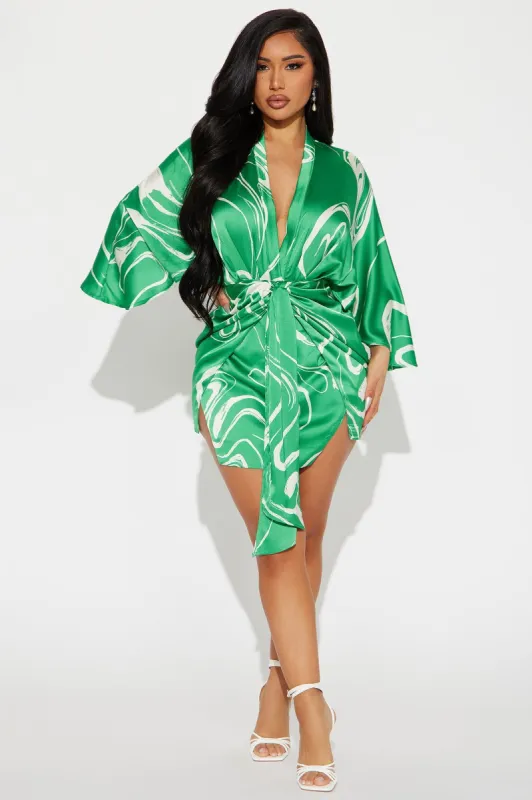A Work of Art Satin Mini Dress - Green sold by Fashion Nova