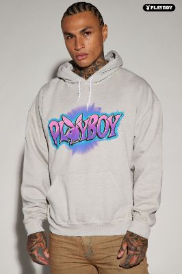 Playboy Spray Painted Logo Hoodie - Off White sold by Fashion Nova
