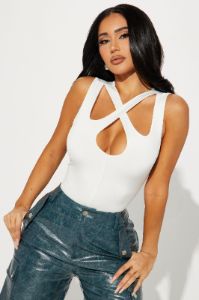 Hard To Catch Cut Out Bodysuit - Ivory sold by Fashion Nova