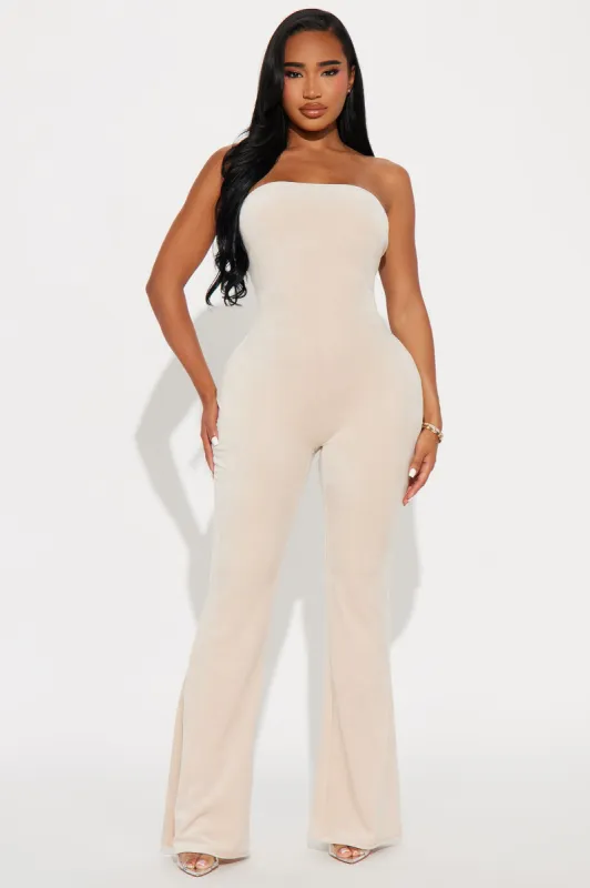 OG It Girl Soft Velour Jumpsuit - Sand sold by Fashion Nova