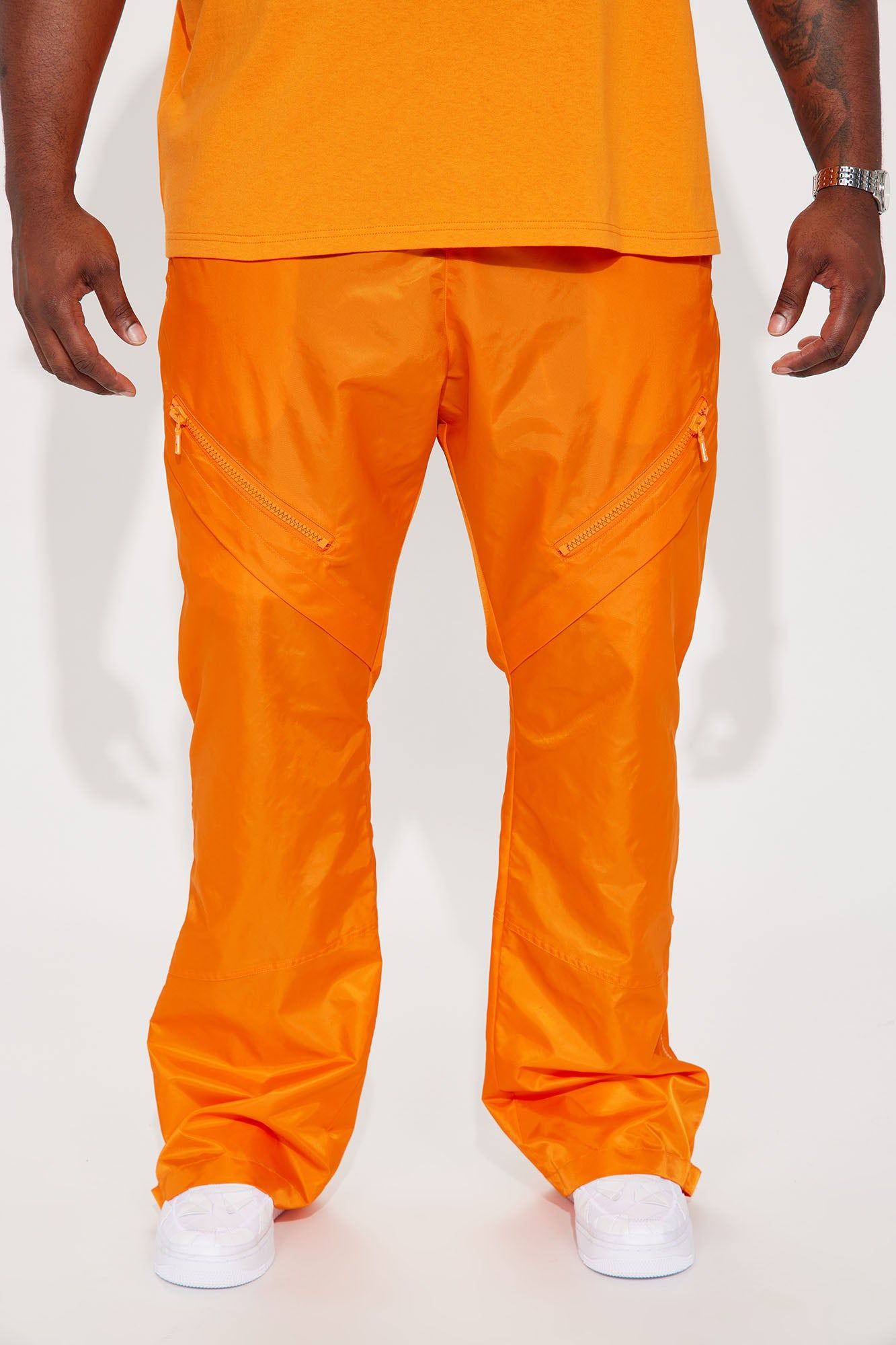 Play The Track Stacked Slim Flare Nylon Pants - Orange sold by Fashion Nova product image thumbnail 2