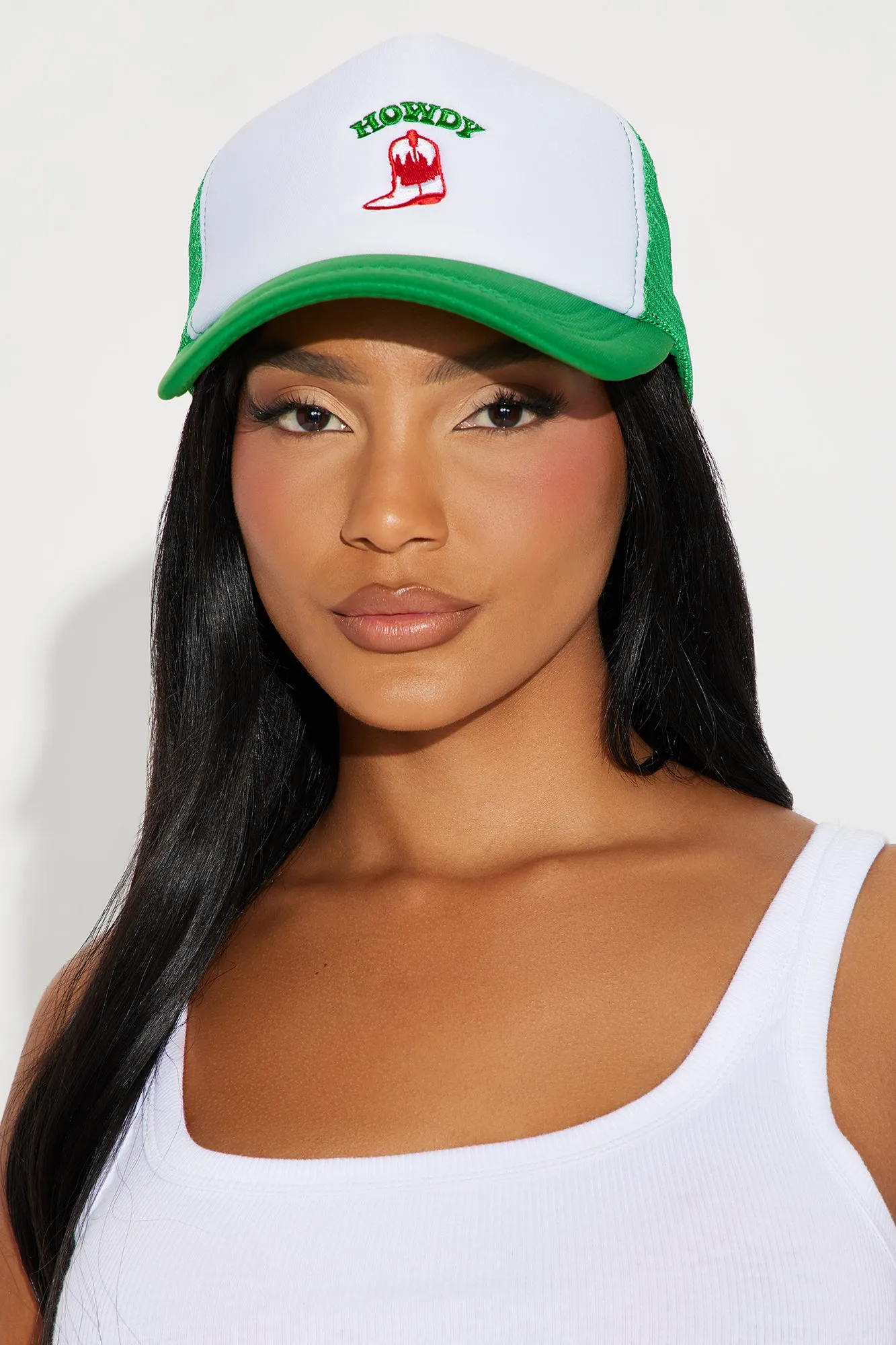 Howdy Cowboy Trucker Hat - Green/combo sold by Fashion Nova
