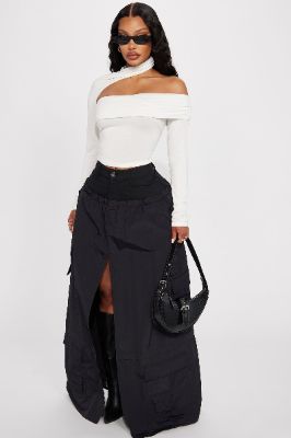 Verified Nylon Cargo Maxi Skirt - Black sold by Fashion Nova