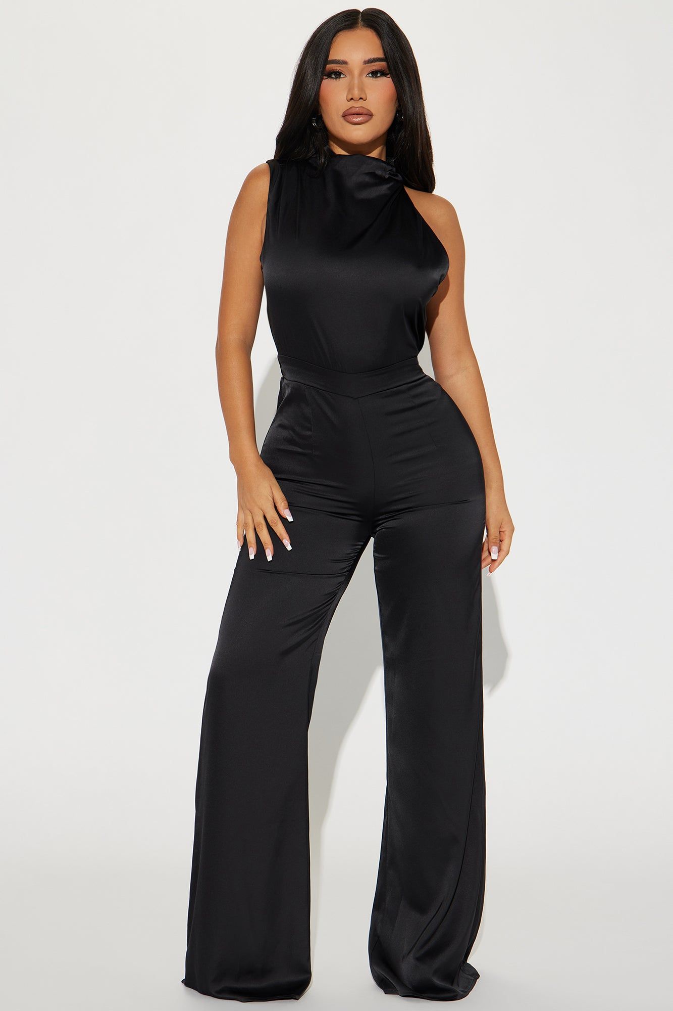 Put On A Show Satin Jumpsuit - Black sold by Fashion Nova