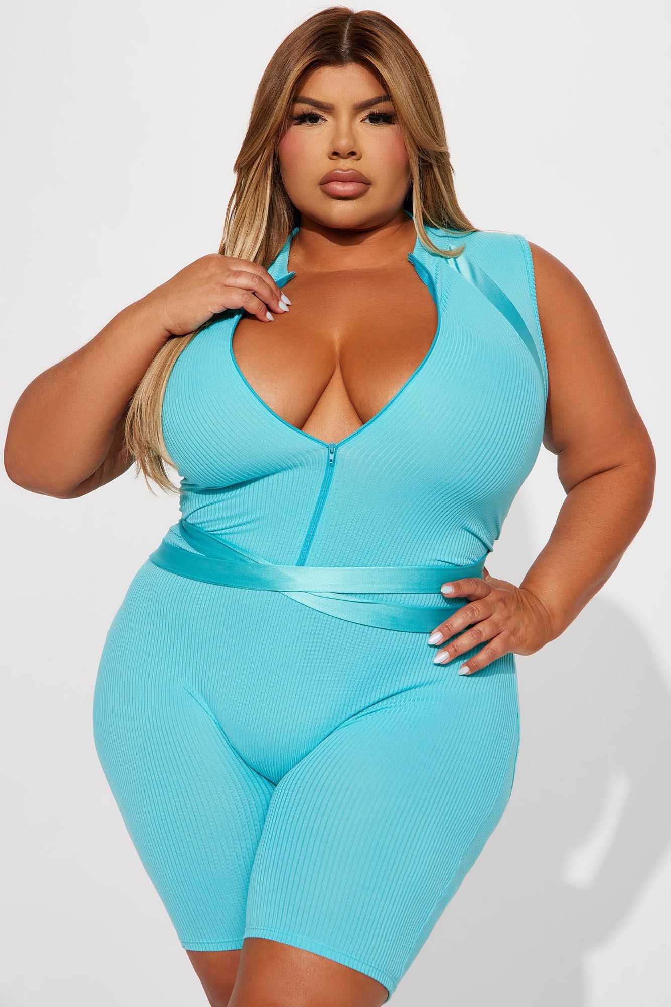 Really Like Your Body Ribbed Romper - Aqua sold by Fashion Nova product image thumbnail 2