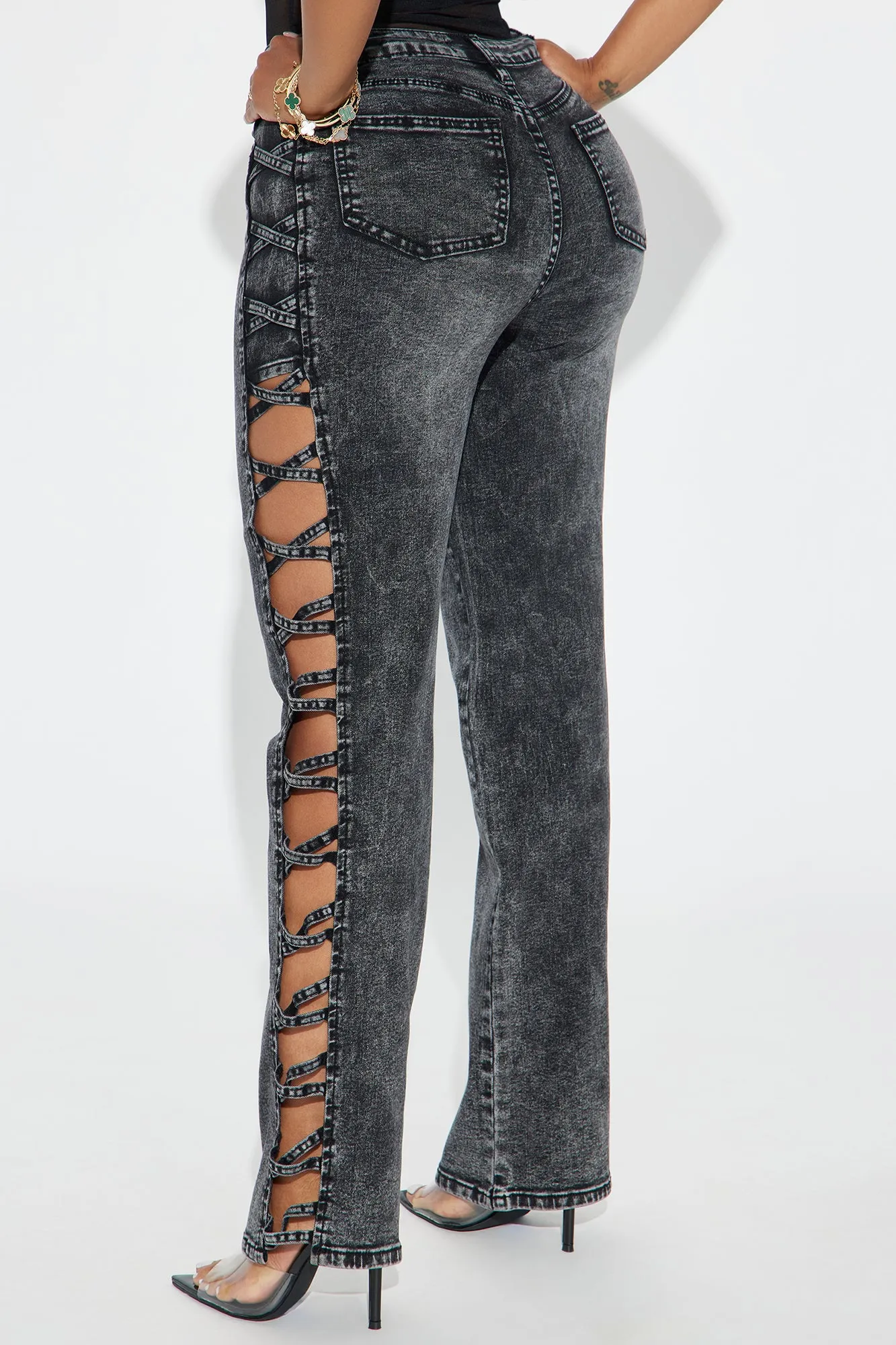 Caught His Attention Stretch Straight Leg Jeans - Black Wash sold by Fashion Nova product image thumbnail 4