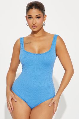 Natalie Ribbed Seamless Bodysuit - Blue sold by Fashion Nova