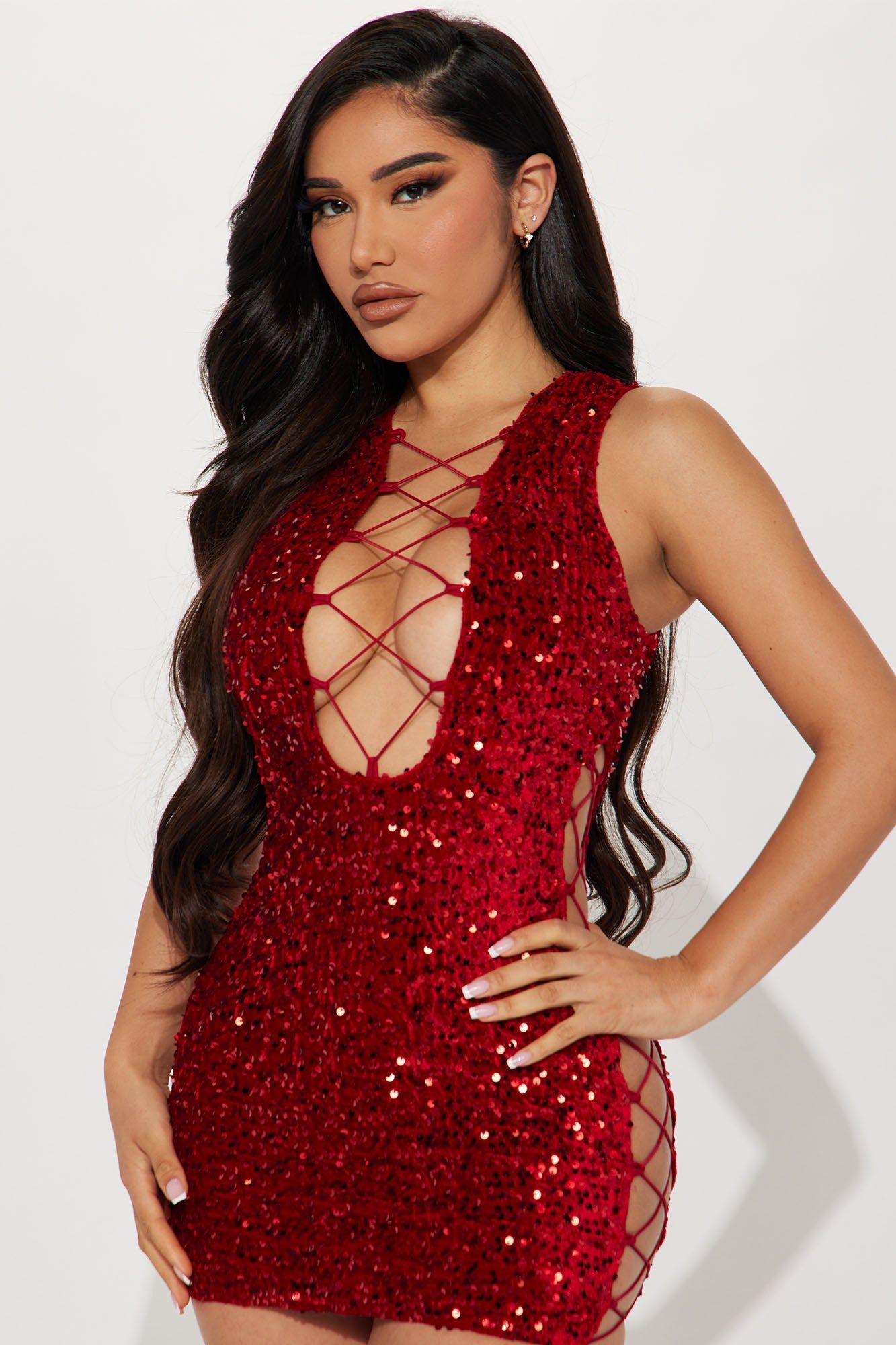 Sabrina Sequin Mini Dress - Red sold by Fashion Nova