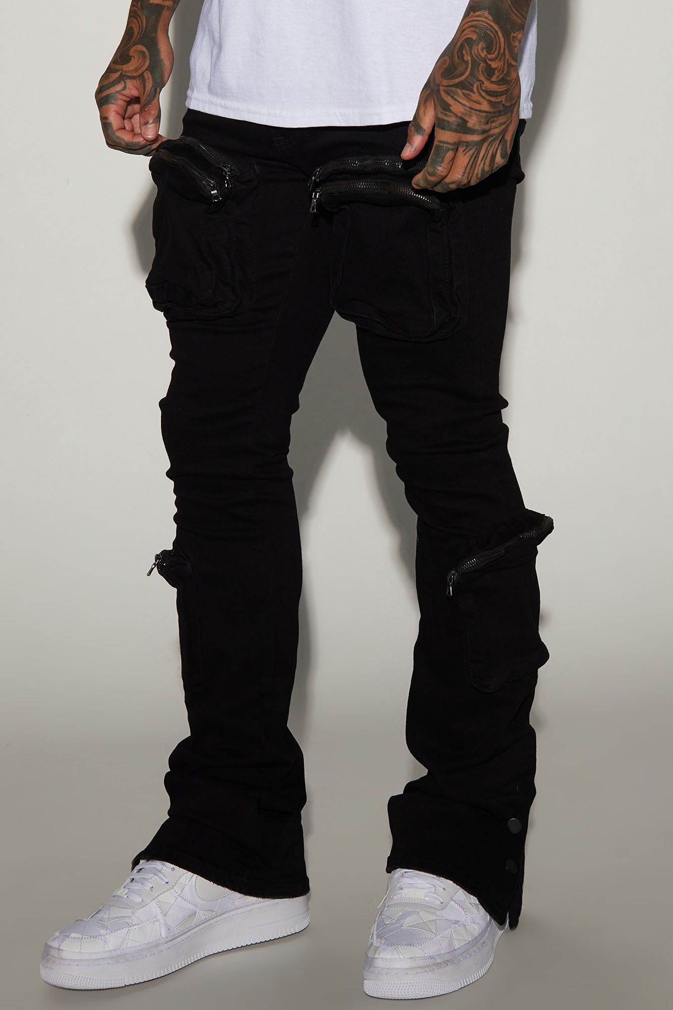 Round Up Stacked Skinny Flare Jeans - Black sold by Fashion Nova