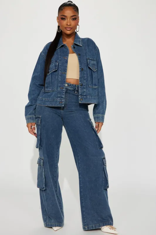 Kacie Denim Cargo Pant Set - Dark Wash sold by Fashion Nova