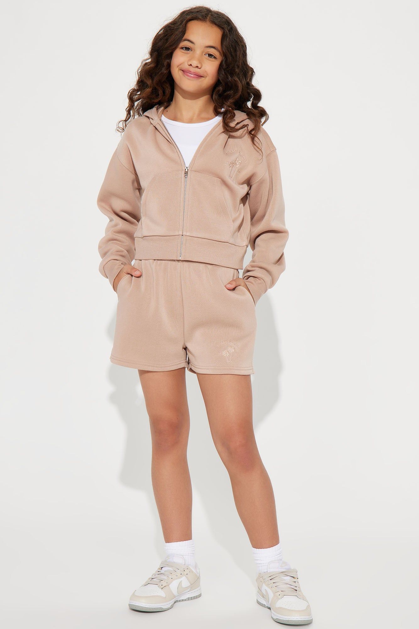 Mini My Favorite Hoodie Short Set- Taupe - Taupe sold by Fashion Nova