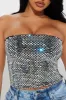 Center Of Attention Rhinestone Top - Silver/Black sold by Fashion Nova