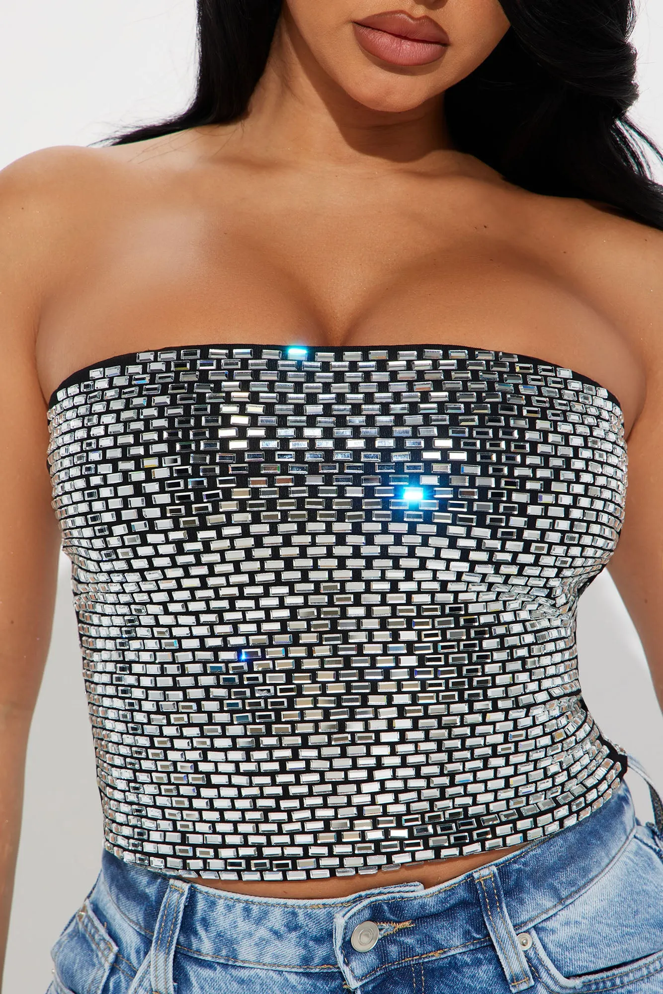 Center Of Attention Rhinestone Top - Silver/Black sold by Fashion Nova product image thumbnail 3