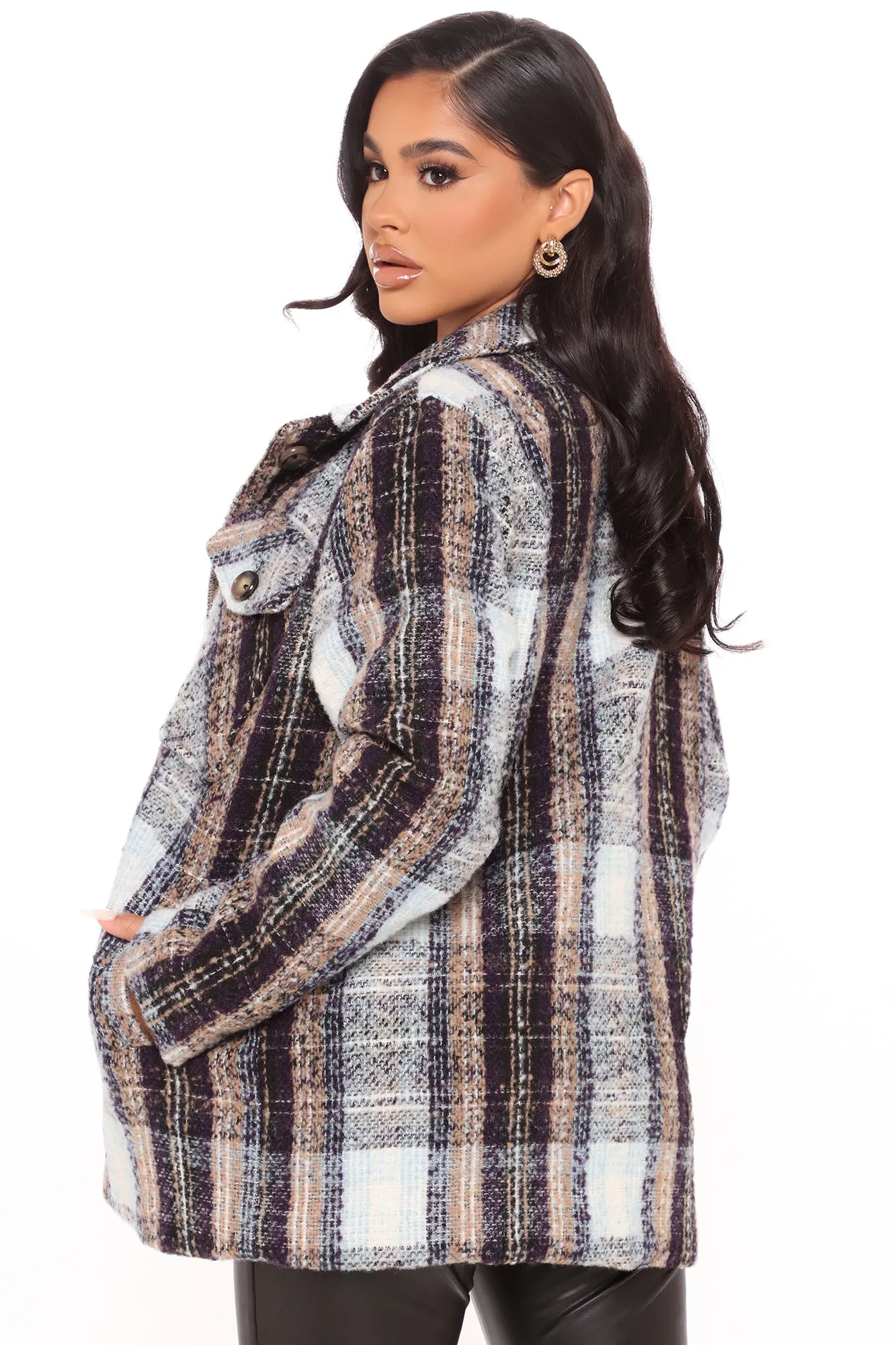 Breaking Plaid Tweed Shirt Jacket - Purple sold by Fashion Nova product image thumbnail 3