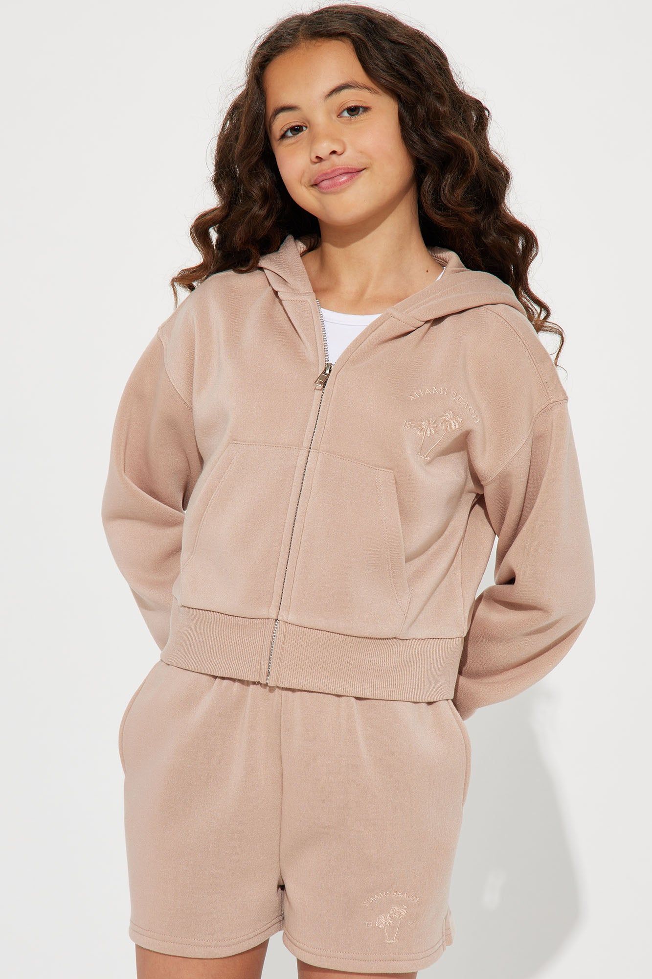 Mini My Favorite Hoodie Short Set- Taupe - Taupe sold by Fashion Nova product image thumbnail 2