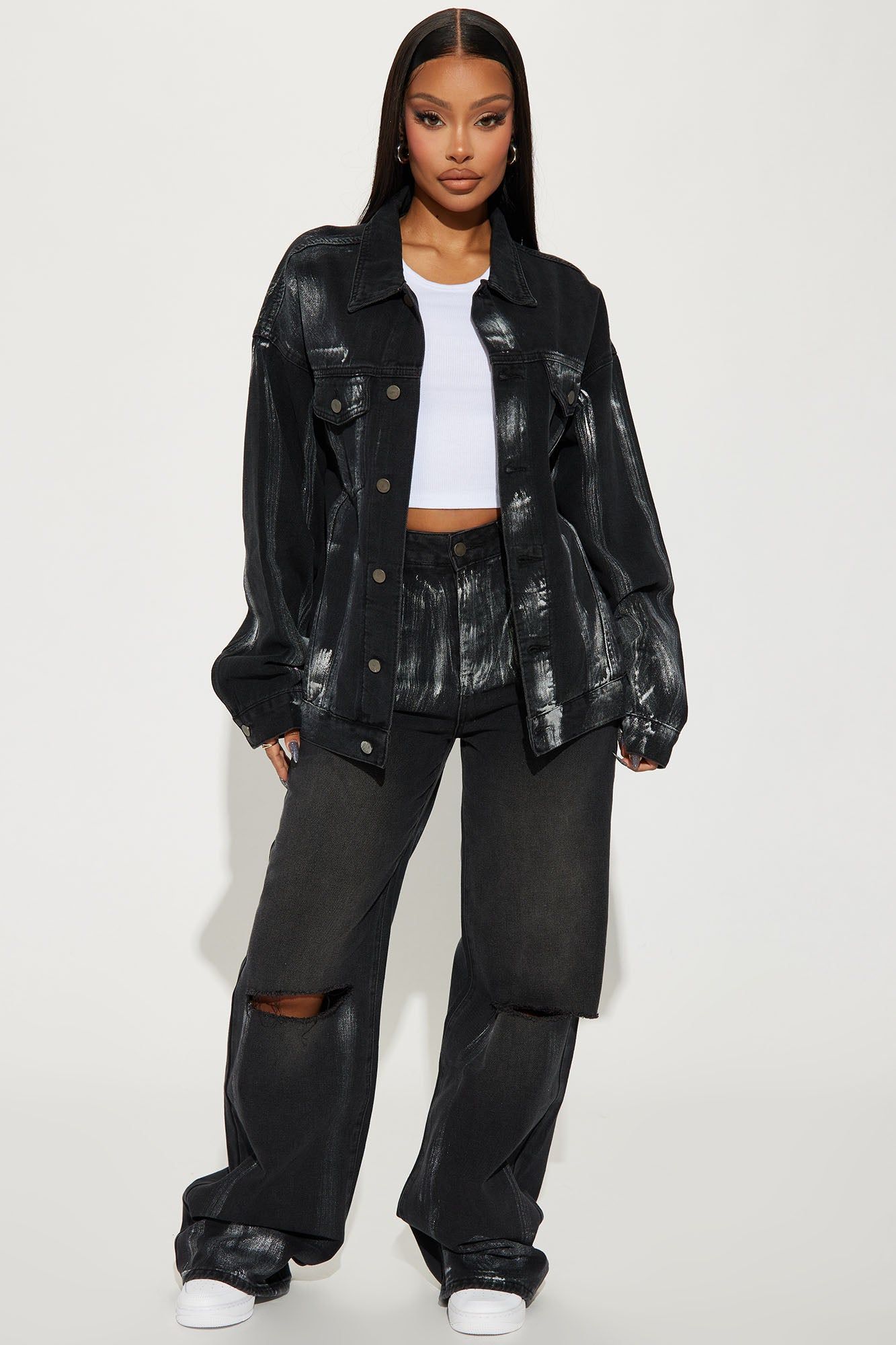 Heavy Metal Foil Denim Trucker Jacket - Black Wash sold by Fashion Nova product image thumbnail 2