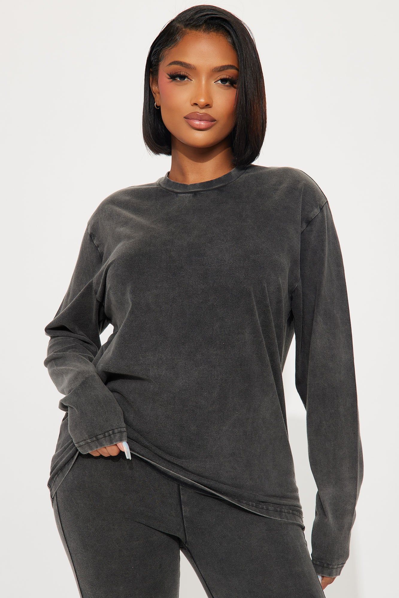 Stepping Out Mineral Wash Long Sleeve Legging Set - Charcoal sold by Fashion Nova product image thumbnail 2