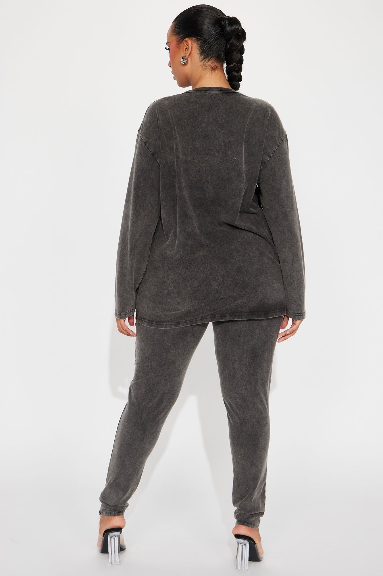Stepping Out Mineral Wash Long Sleeve Legging Set - Charcoal sold by Fashion Nova product image thumbnail 6