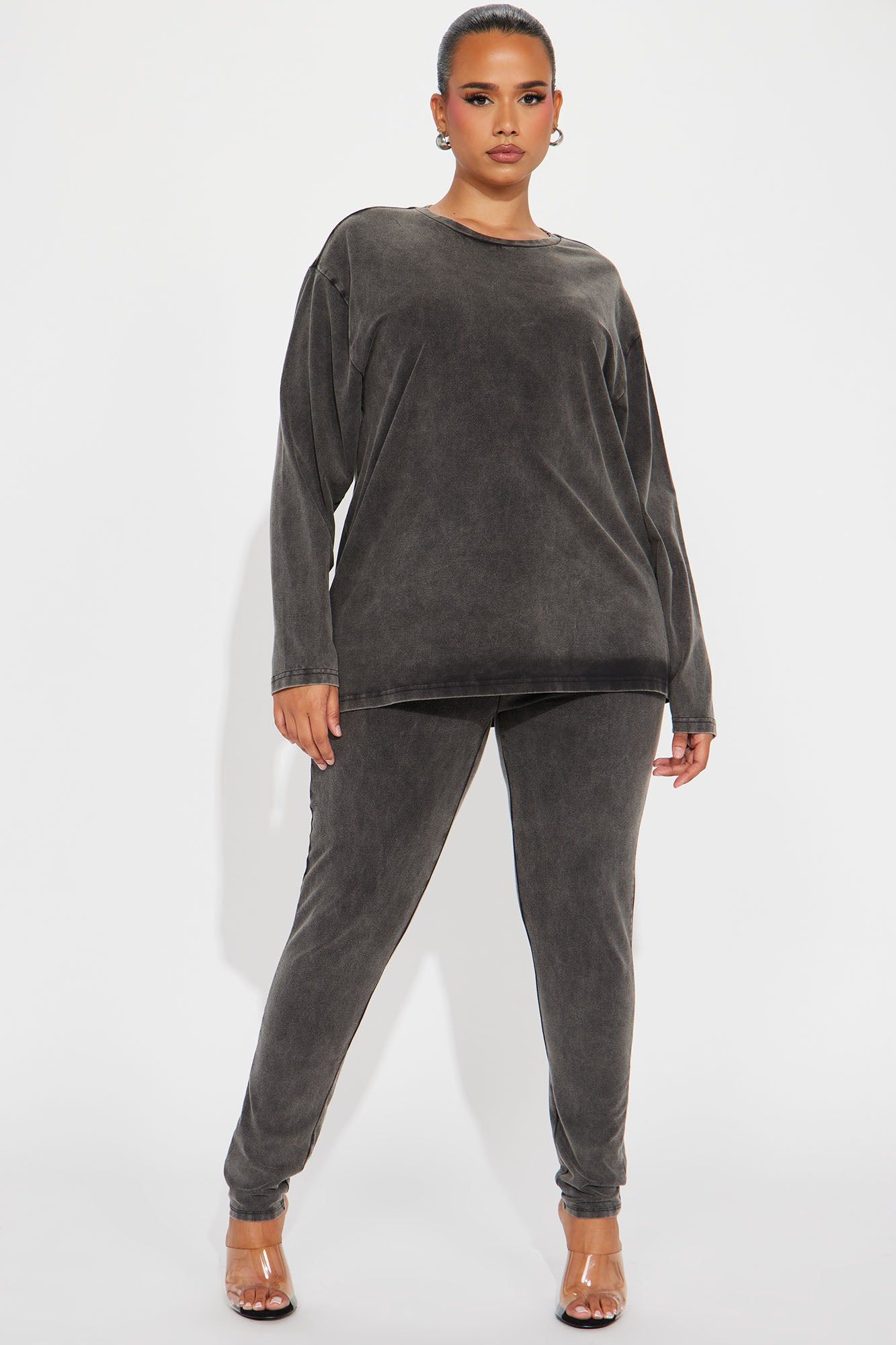 Stepping Out Mineral Wash Long Sleeve Legging Set - Charcoal sold by Fashion Nova product image thumbnail 4