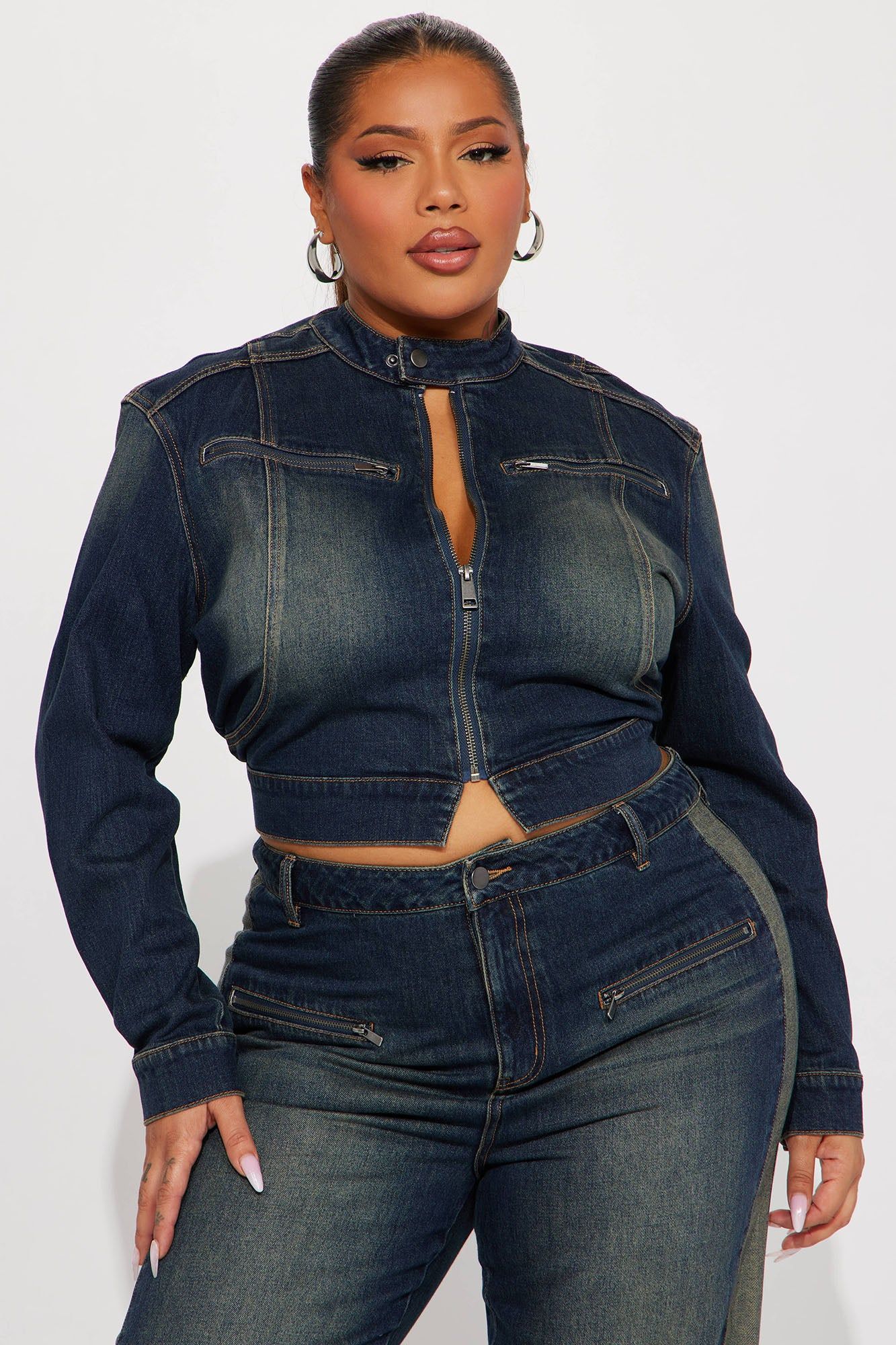 When In Rome Moto Denim Jacket - Dark Wash sold by Fashion Nova product image thumbnail 4