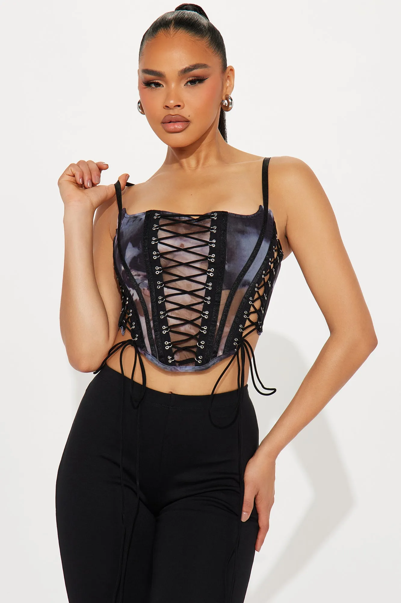 Love To Show Off Corset Top - Grey/combo sold by Fashion Nova