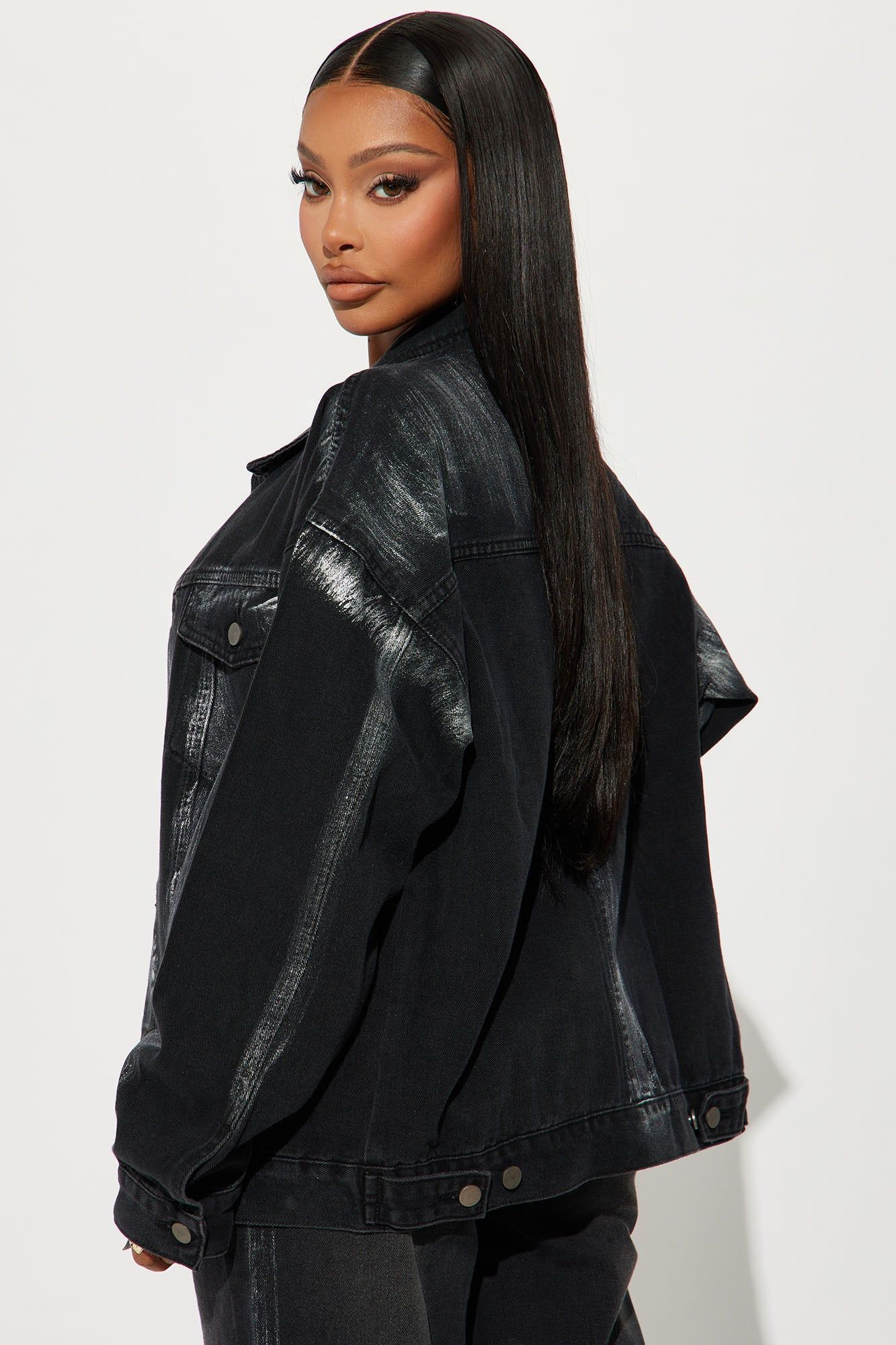 Heavy Metal Foil Denim Trucker Jacket - Black Wash sold by Fashion Nova product image thumbnail 3