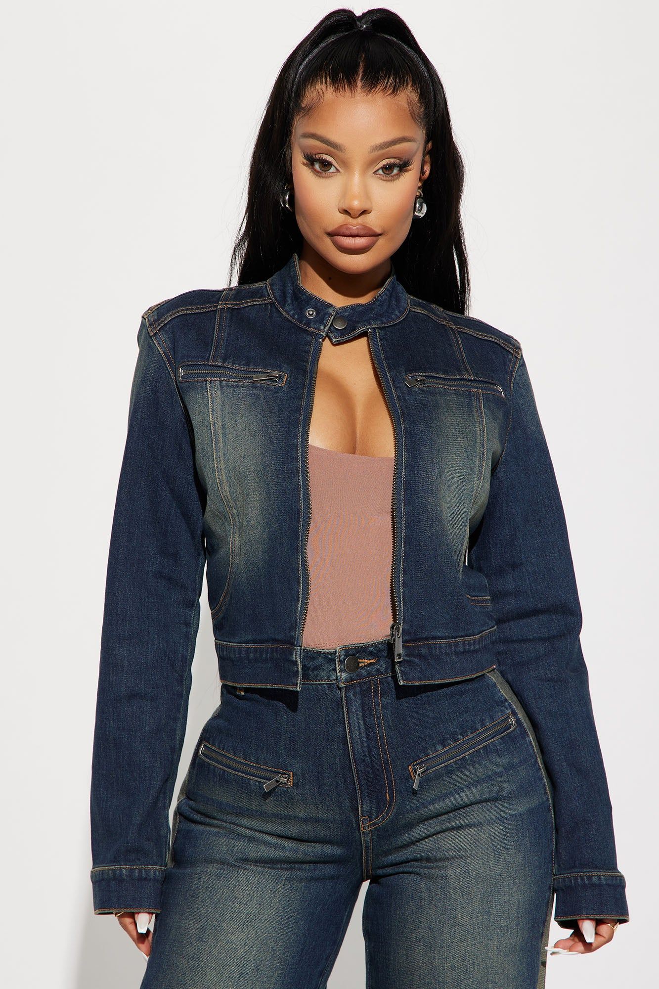 When In Rome Moto Denim Jacket - Dark Wash sold by Fashion Nova