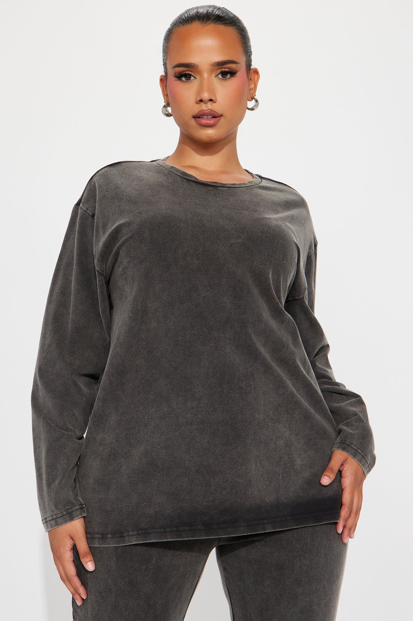 Stepping Out Mineral Wash Long Sleeve Legging Set - Charcoal sold by Fashion Nova product image thumbnail 5