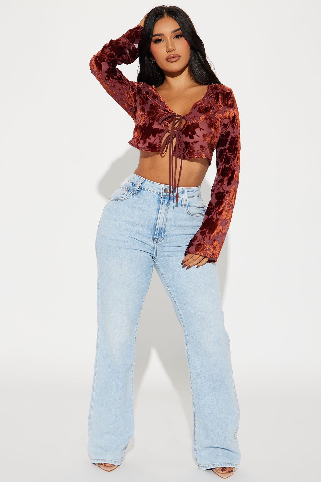 Amalia Floral Blouse Top - Burgundy/combo sold by Fashion Nova product image thumbnail 2