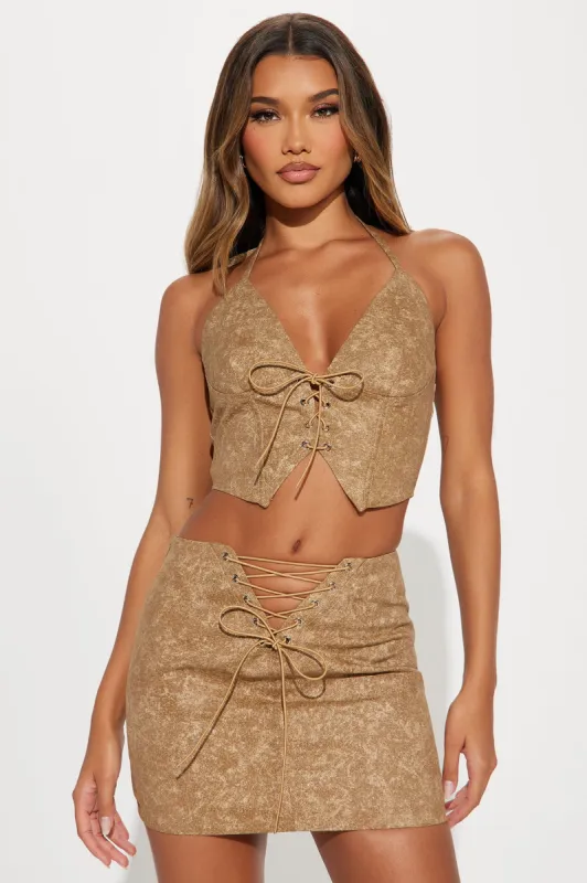 Lose Control Washed Skirt Set - Khaki sold by Fashion Nova