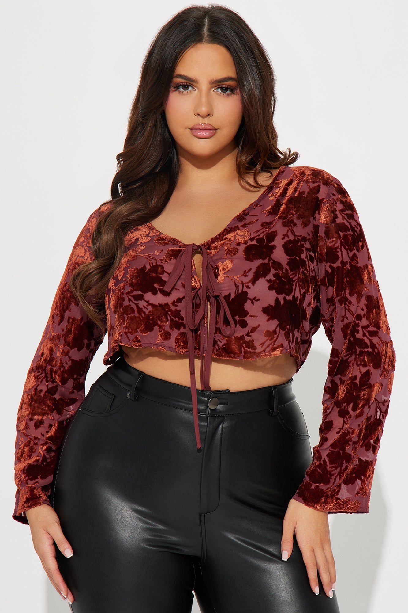 Amalia Floral Blouse Top - Burgundy/combo sold by Fashion Nova product image thumbnail 4