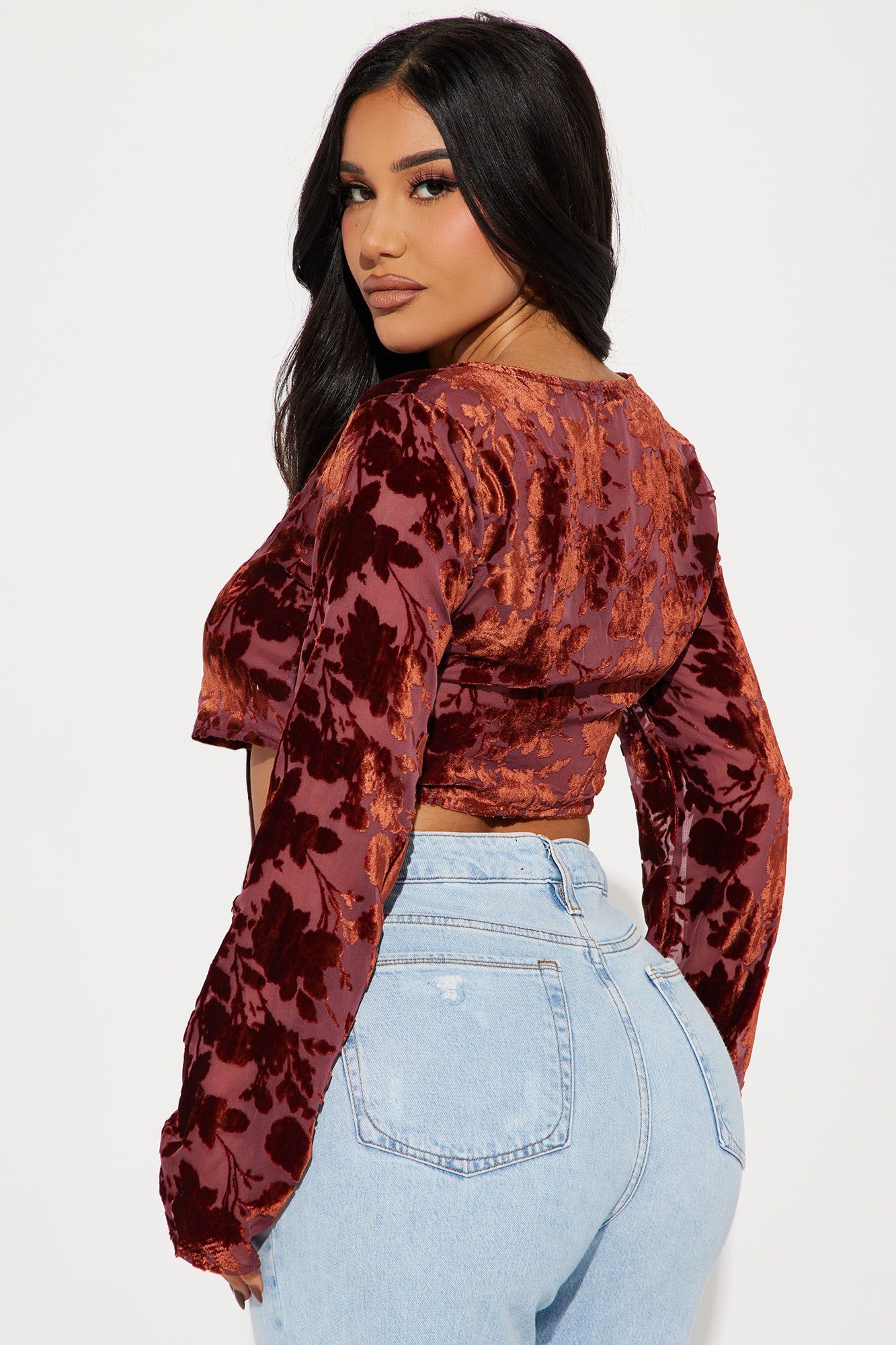 Amalia Floral Blouse Top - Burgundy/combo sold by Fashion Nova product image thumbnail 3