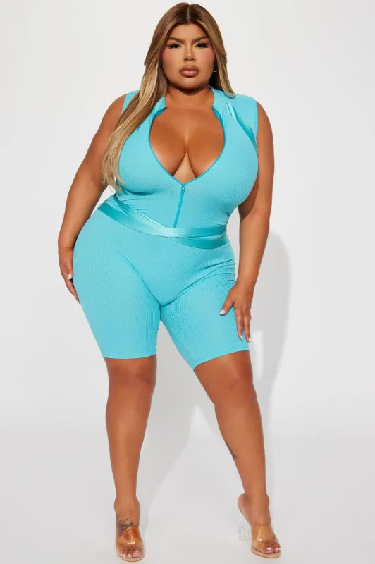 Really Like Your Body Ribbed Romper - Aqua sold by Fashion Nova