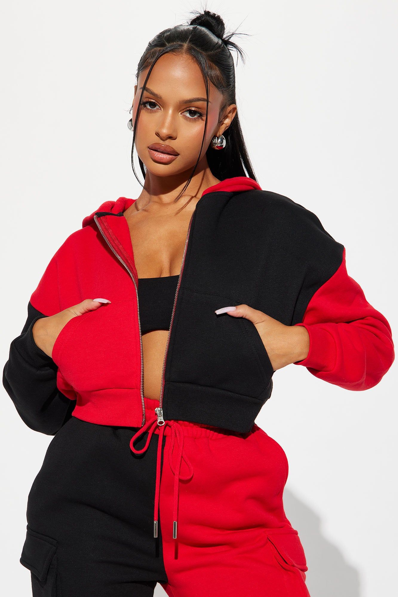 Melinda Color Block Lounge Hoodie - Red/Black sold by Fashion Nova
