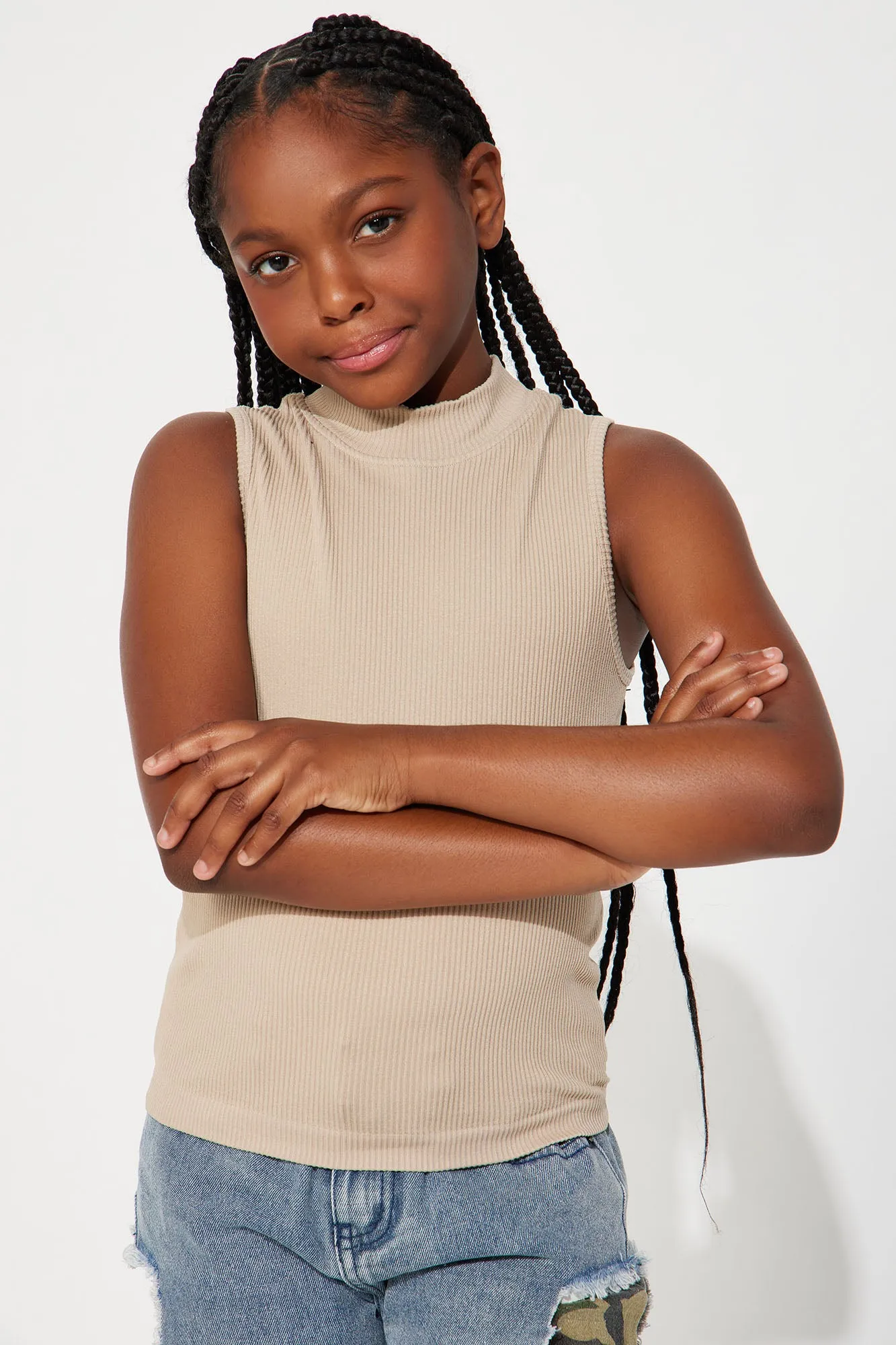 Mini Alyssa Seamless Mock Neck Top - Taupe sold by Fashion Nova