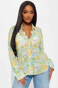 Floral Energy Shirt - Yellow/combo sold by Fashion Nova