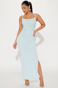 Vanessa Rhinestone Mesh Dress - Light Blue sold by Fashion Nova