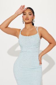 Vanessa Rhinestone Mesh Dress - Light Blue sold by Fashion Nova